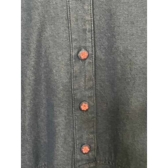 MODEST Dress XL  Denim  Floral Embroidery Long Sleeve Button-Up - Picture 7 of 12